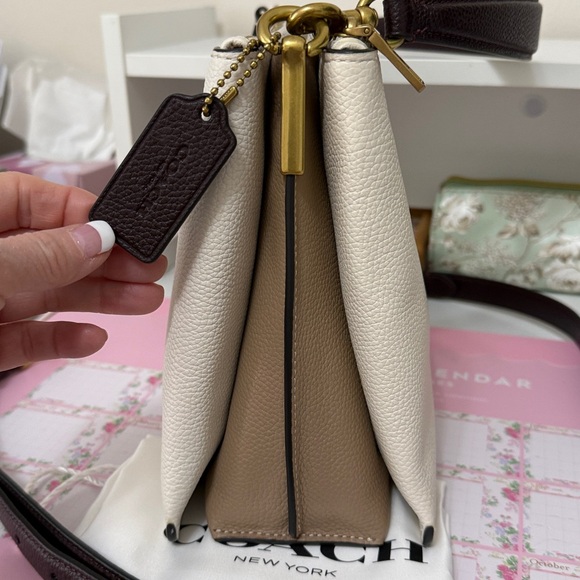 Coach Chalk and Mahogany Pebbled Leather Shoulder Bag - Picture 2 of 16